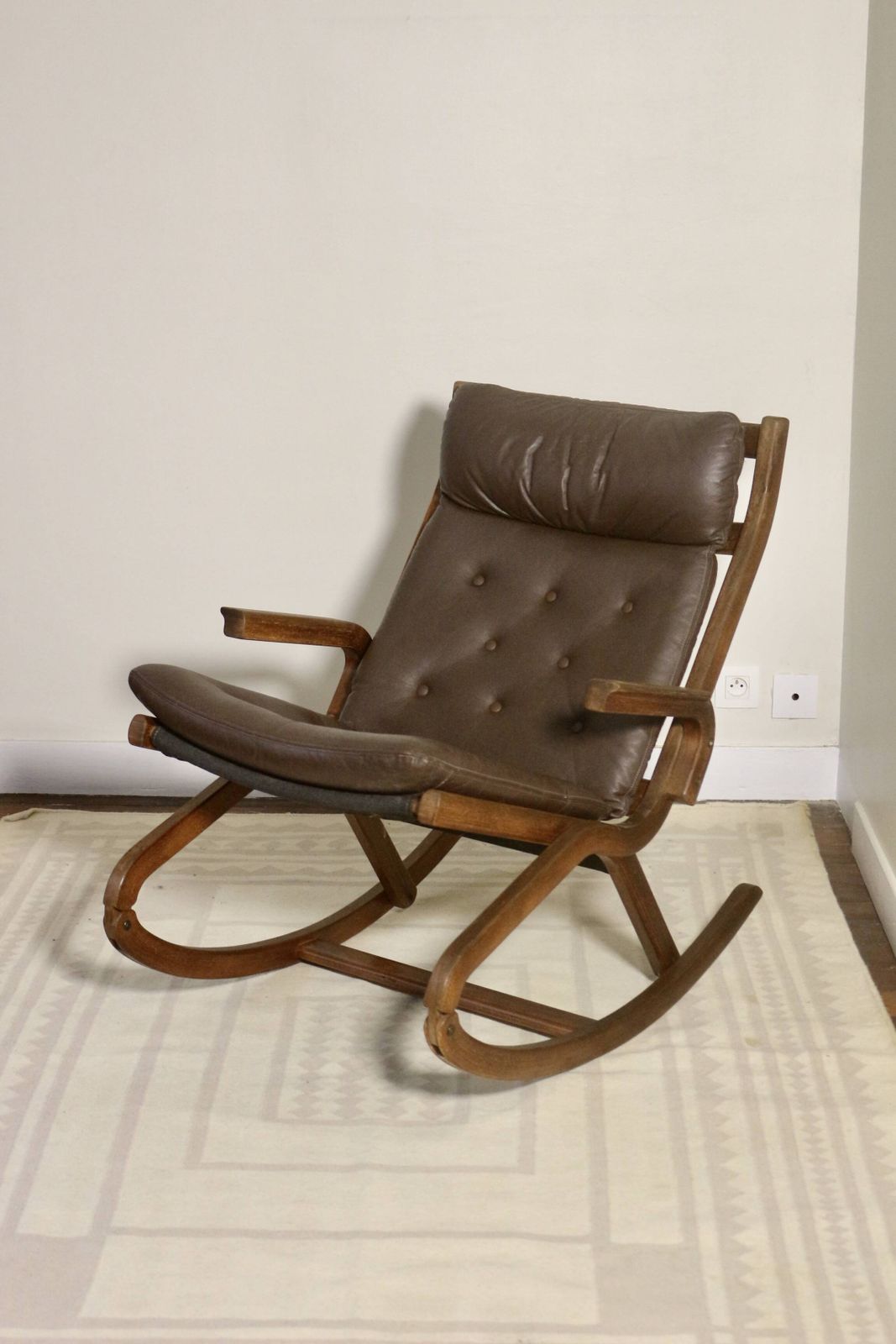 Rocking Chair Design Norway 1960s Teak Wood Year 60 Ref Paolo photo furniture
