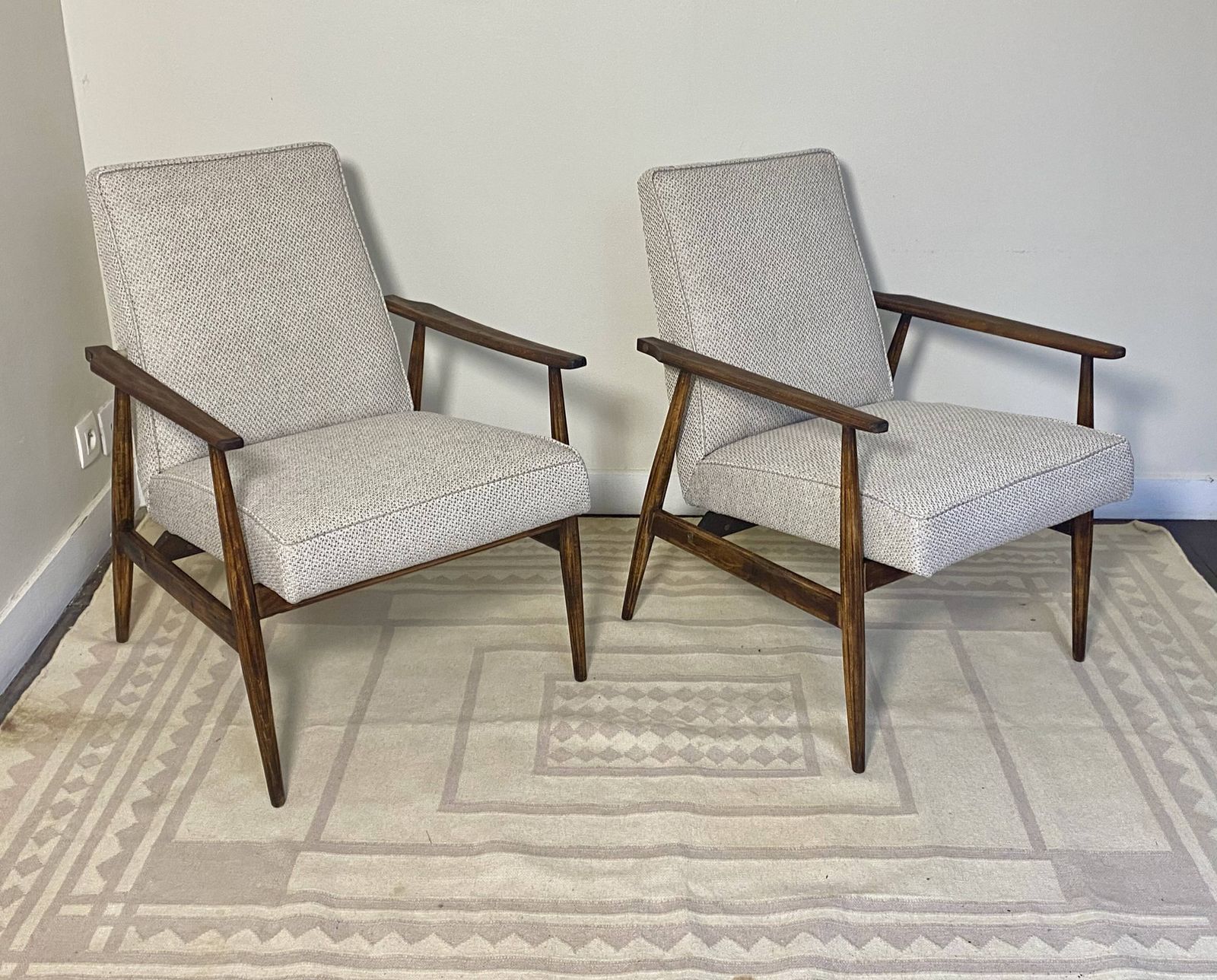 Pair Of Henryk Lis 300 190 Armchairs From The 70s In Mottled Grey Blue Fabric photo furniture