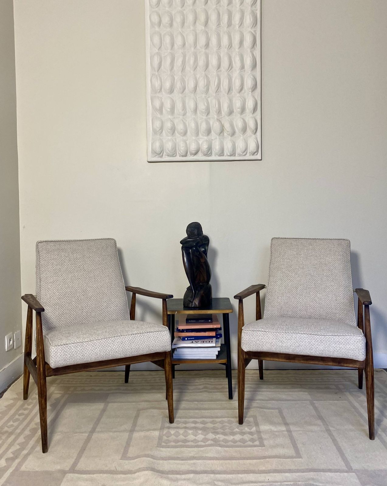 Pair Of Henryk Lis 300 190 Armchairs From The 70s In Mottled Grey Blue Fabric photo for sale