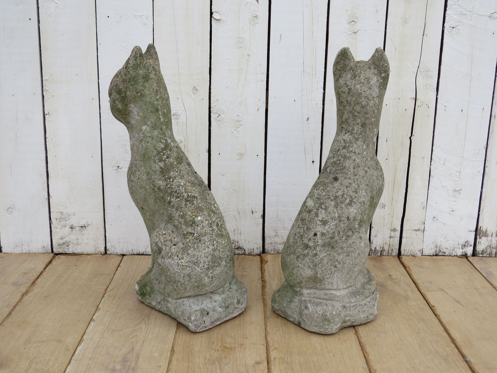 Pair Of Vintage English Weathered Garden Cat Ornaments photo furniture