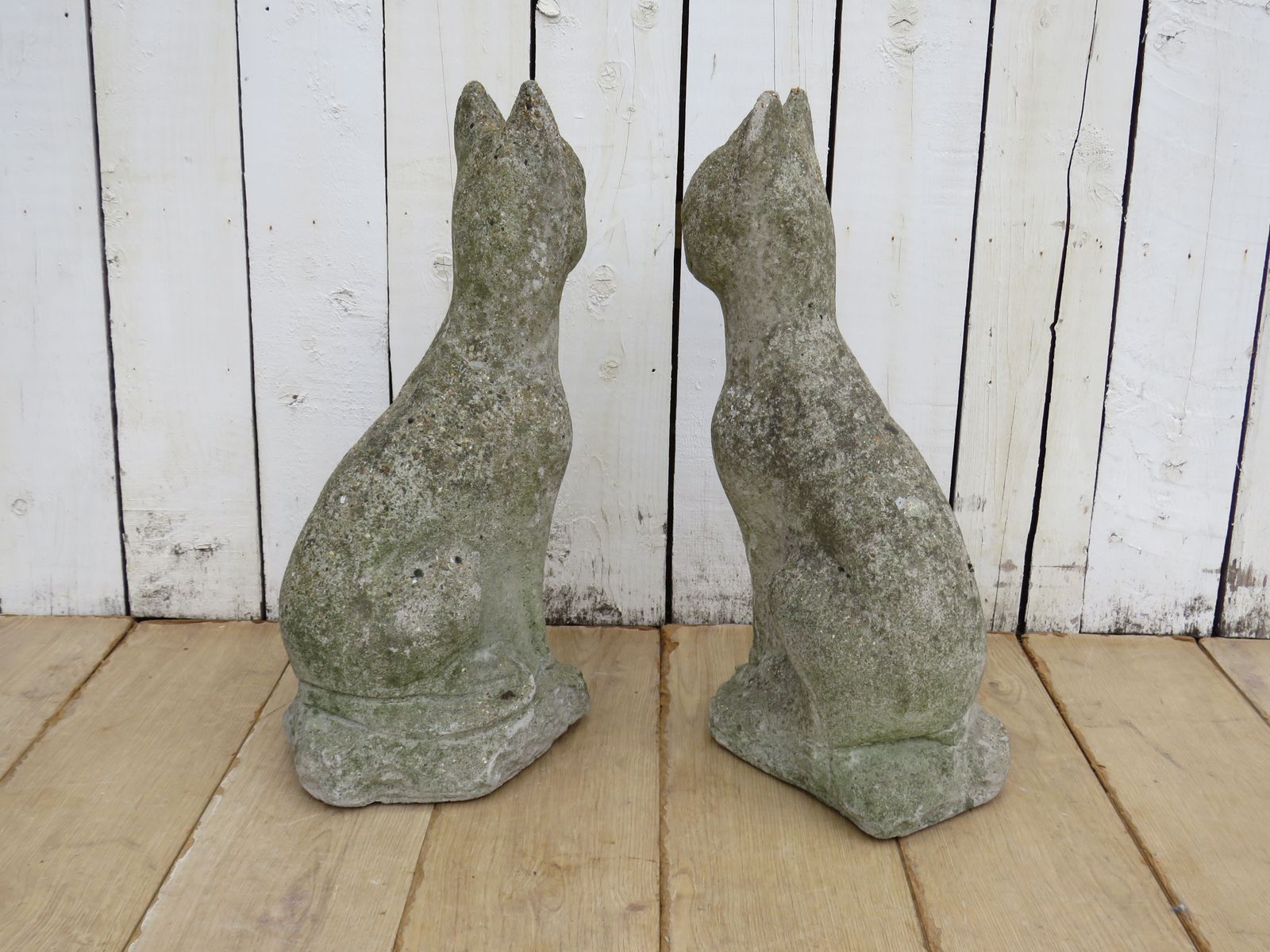 Pair Of Vintage English Weathered Garden Cat Ornaments photo vinterior