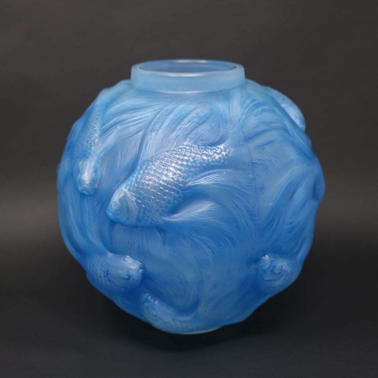 Rene Lalique Opalescent Glass Blue Stained Formose Vase photo for sale