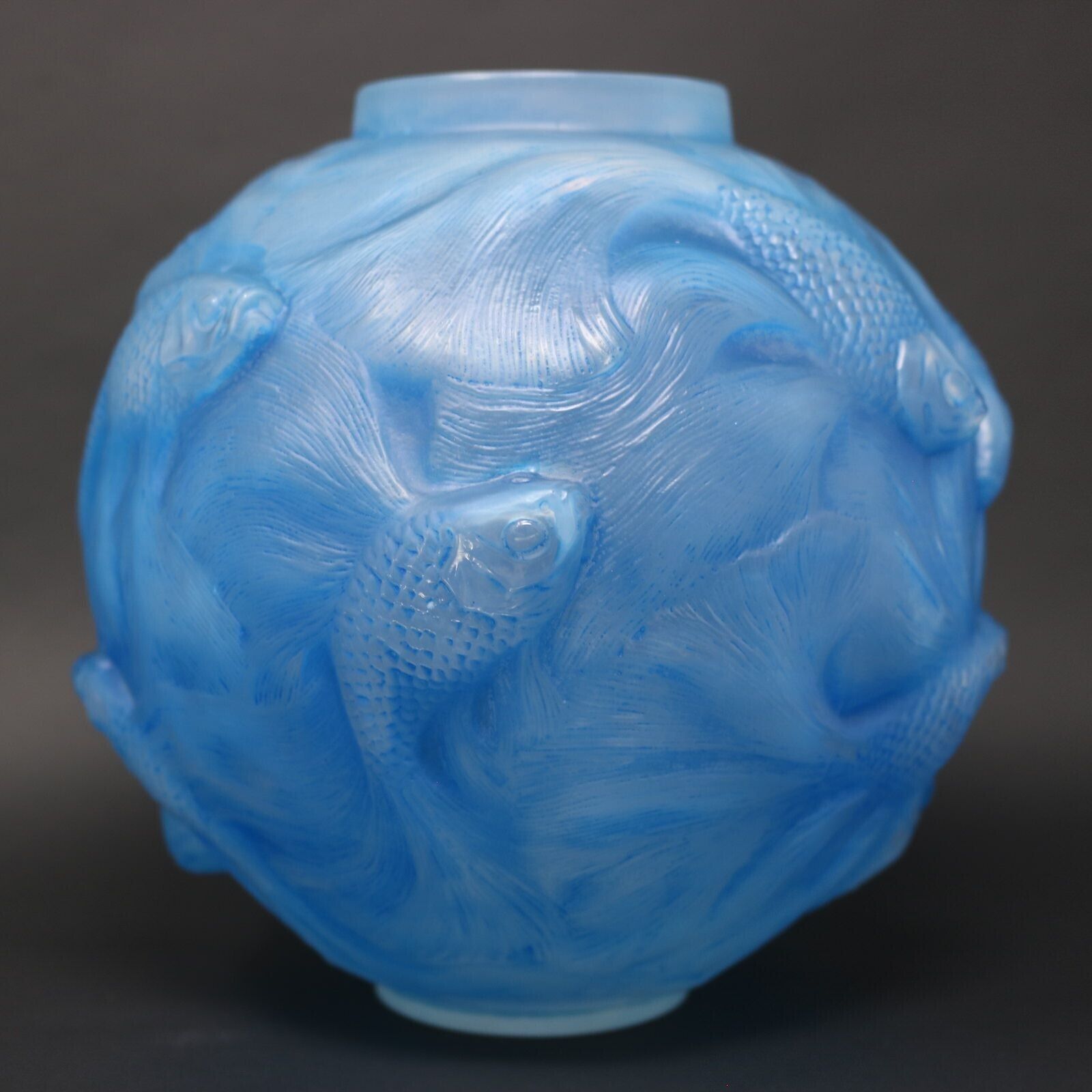 Rene Lalique Opalescent Glass Blue Stained Formose Vase photo buy