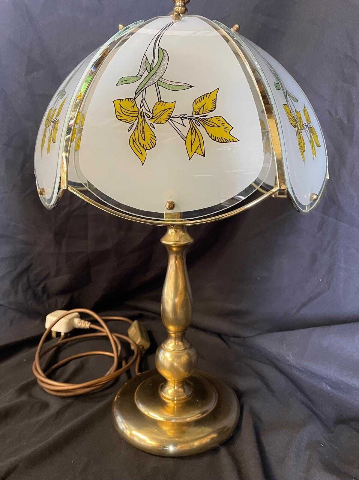 Elegant Vintage Brass Bedside Lamp With Floral Glass Shade, 1980s Ambient Lighting photo 70.0