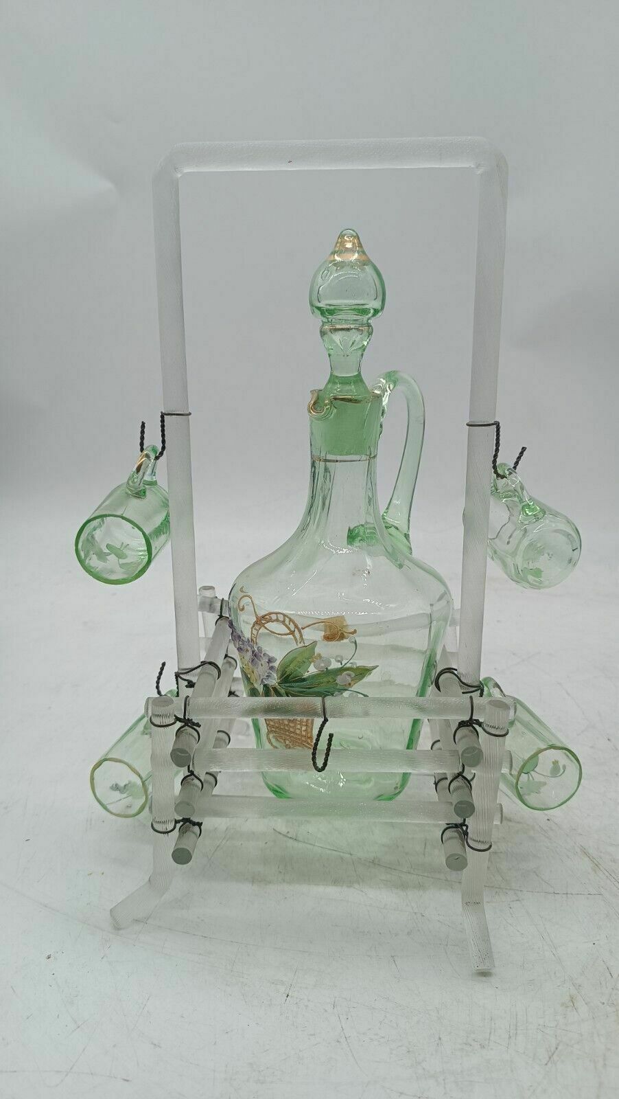 Antique Blown Glass Set Consisting Of A Bottle, 4 Glasses And Structure photo furniture