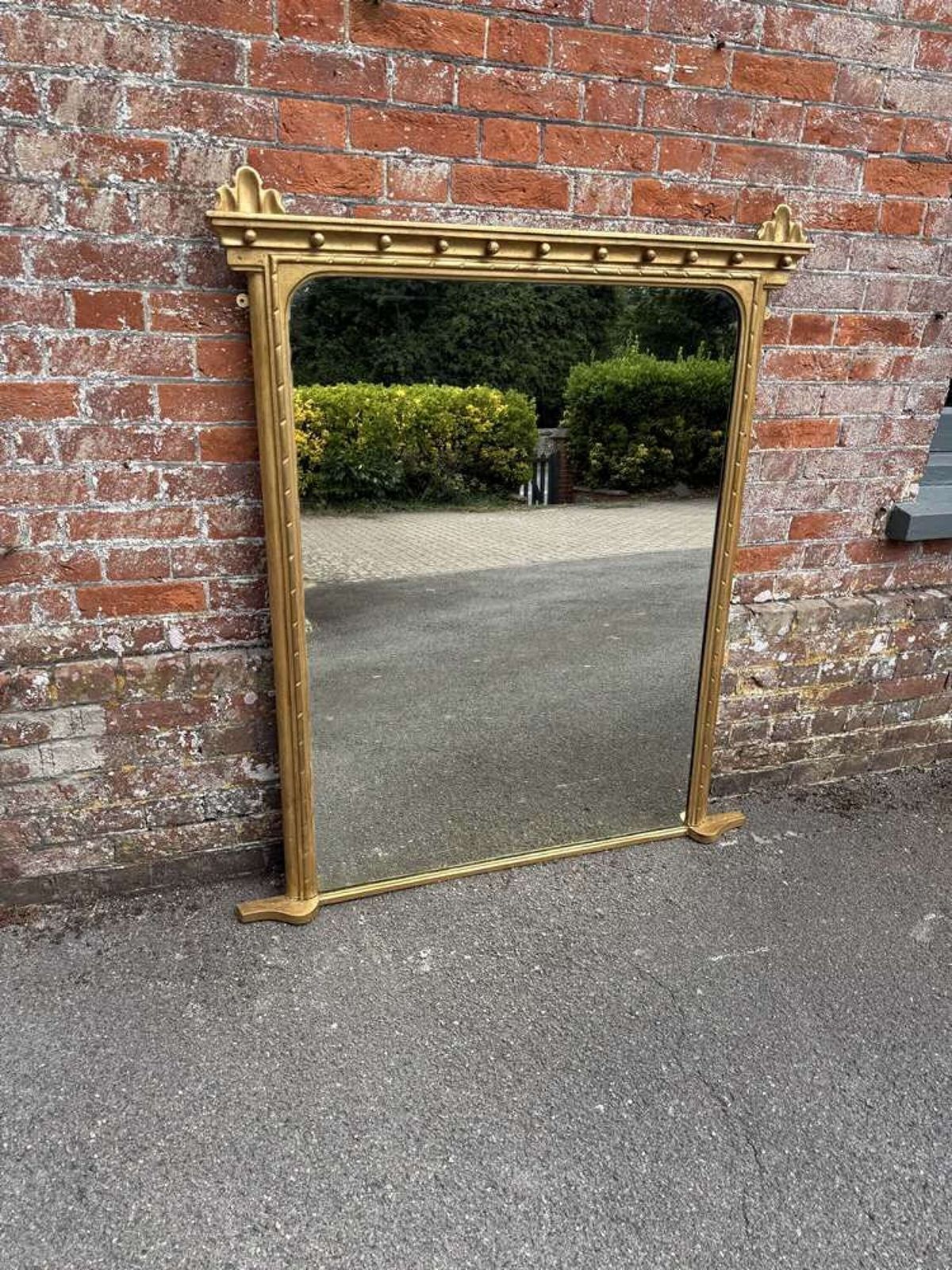 A Superb Large Antique English 19th C Carved Wood & Gesso Gilt Overmantle Mirror.
