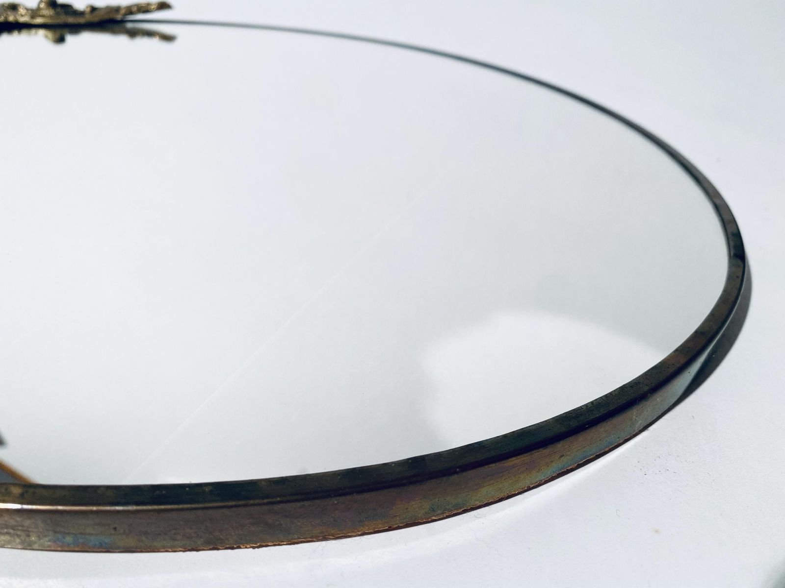 photo furniture Antique Art Nouveau Wall Mirror / Golden Ornamented Oval Frame Shape / 1920s
