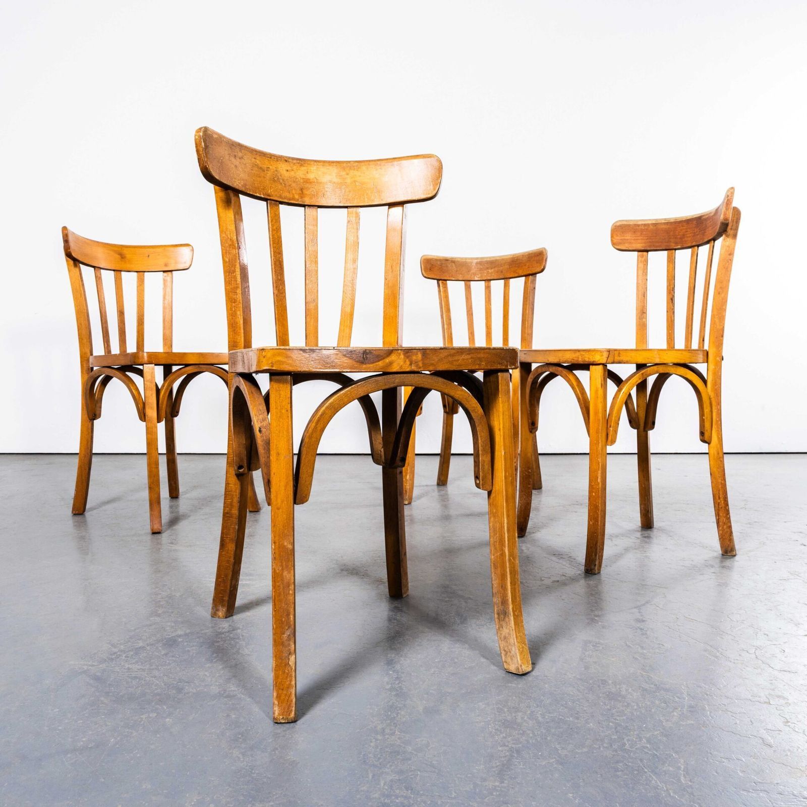 1950’s Standard Flat Seat Bistro Blonde French Dining Chairs photo vintage