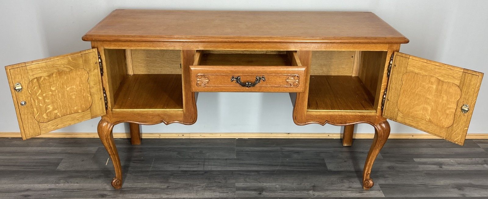 Cabinet Vintage French Louis Style Carved Desk Oak With Storage Lot 3984 photo for sale