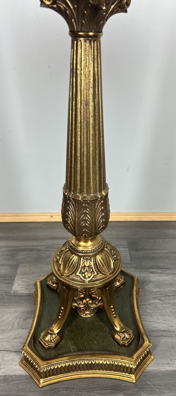 Vintage French Plant Stand Carved Green Leather Brass Base Table Lot 3895 photo 249.0