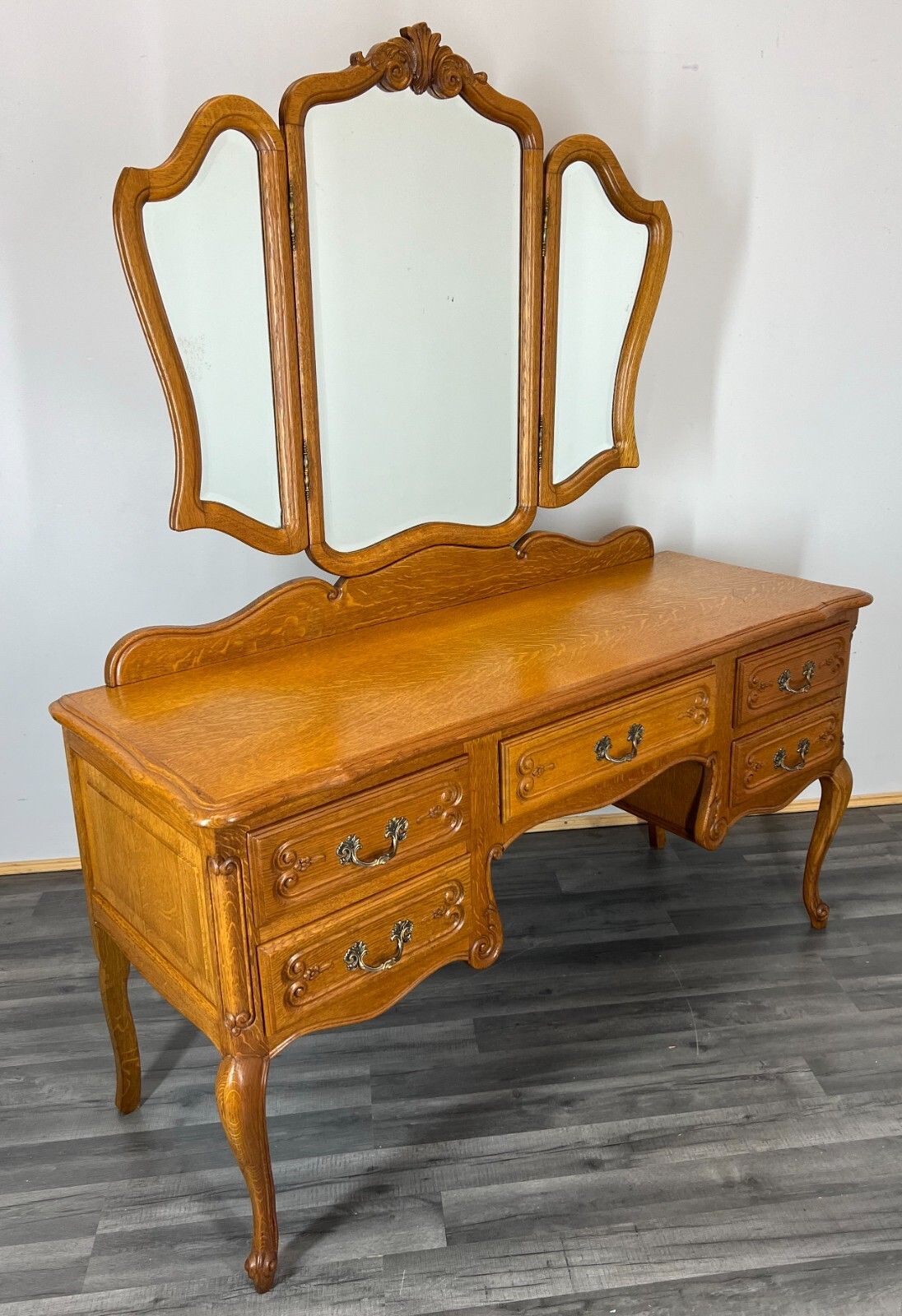 Vintage Dressing Table With Mirror French Oak Louis Vanity Table Makeup Lot 3198