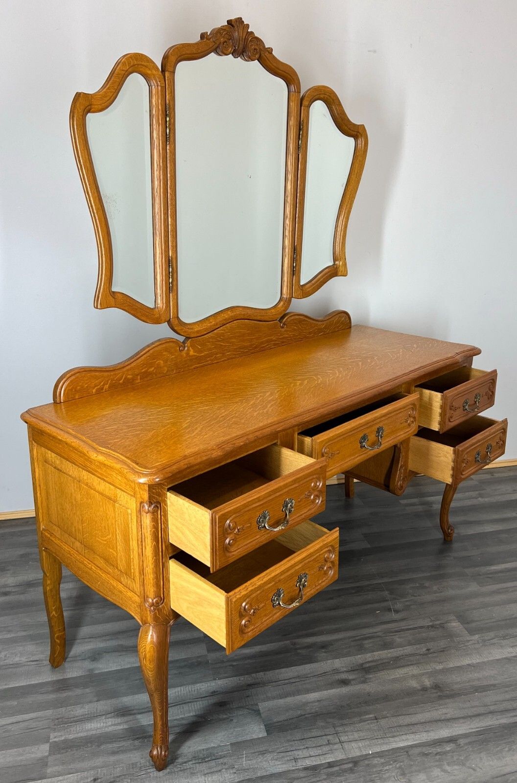 Furniture Vintage Dressing Table With Mirror French Oak Louis Vanity Table Makeup Lot 3198 photo