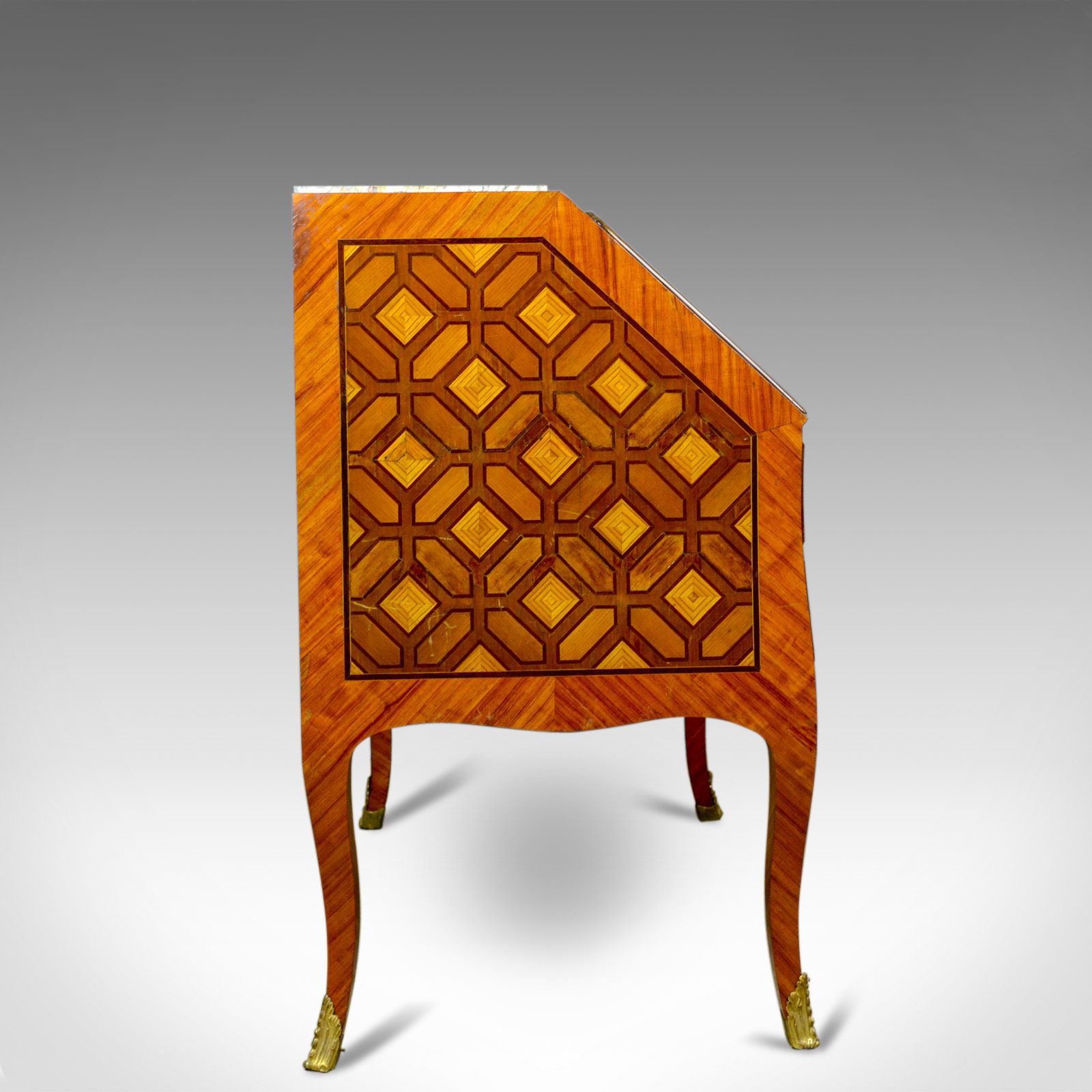 Antique Bureau, French, Marble Top, Kingwood, Marquetry Desk, Circa 1900 photo Furniture