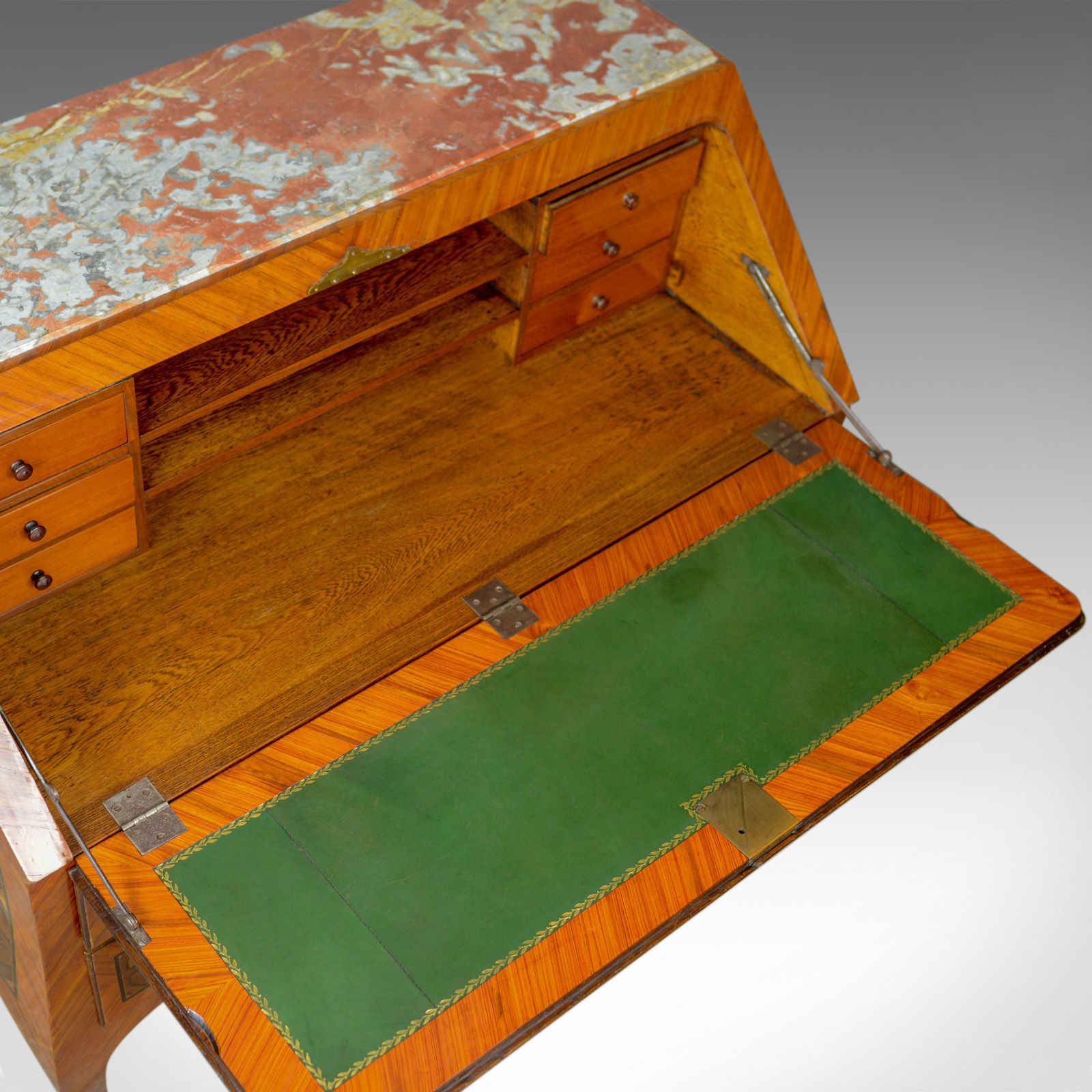 Antique Bureau, French, Marble Top, Kingwood, Marquetry Desk, Circa 1900 photo vinterior