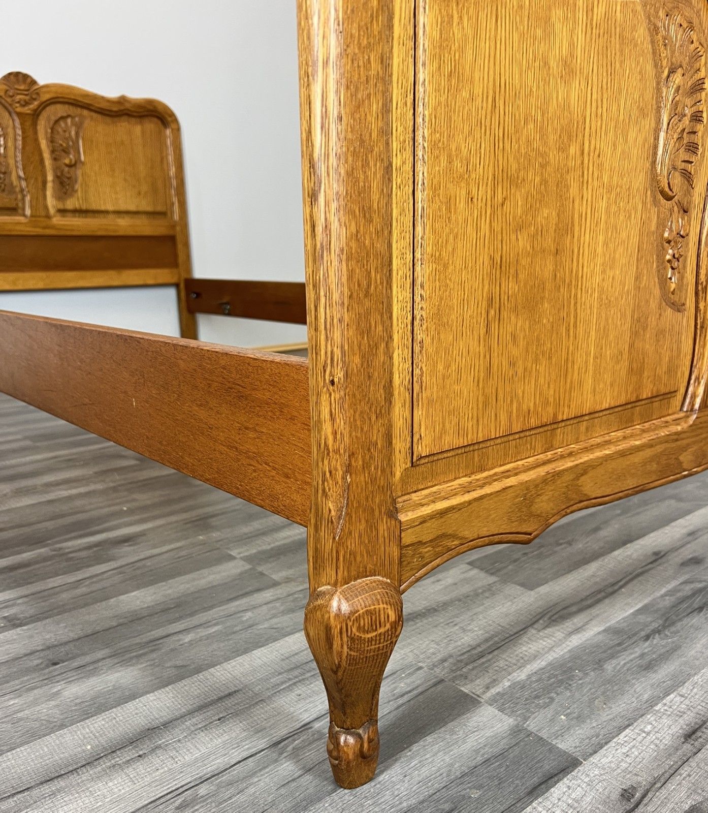 Bed Frame Vintage French Louis XVI Style Oak Single Carved Panel Lot 4074 photo vintage