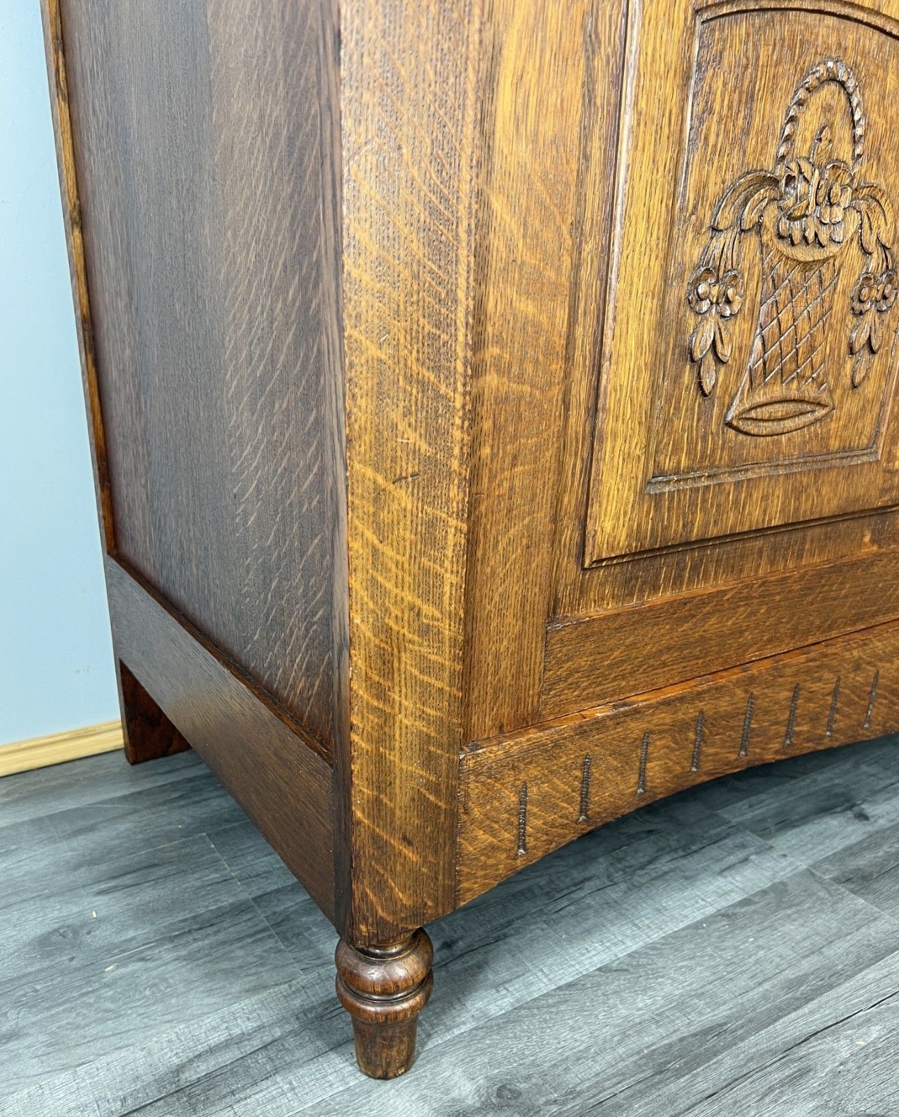 photo furniture Cabinet Antique French Marble Top Oak Carved With Drawers Sideboard Lot 4070