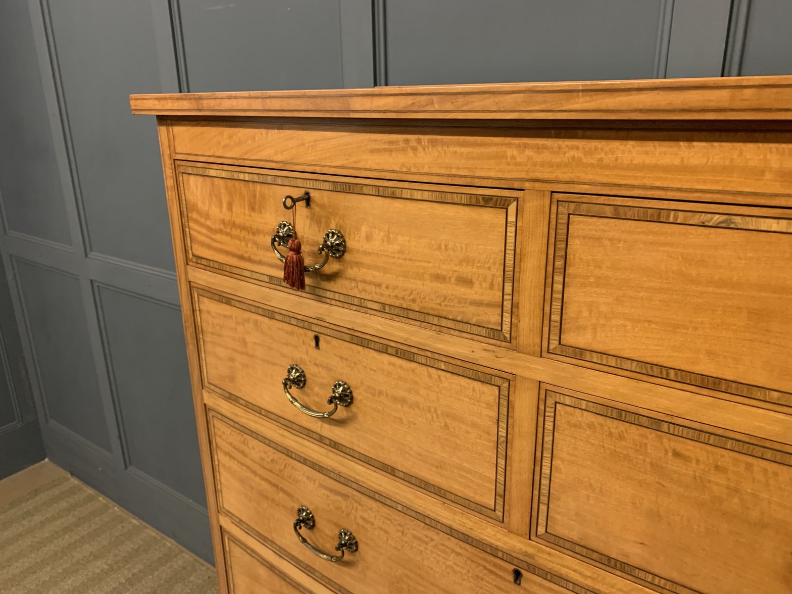 Inlaid Satinwood Tallboy, 1900s photo vintage
