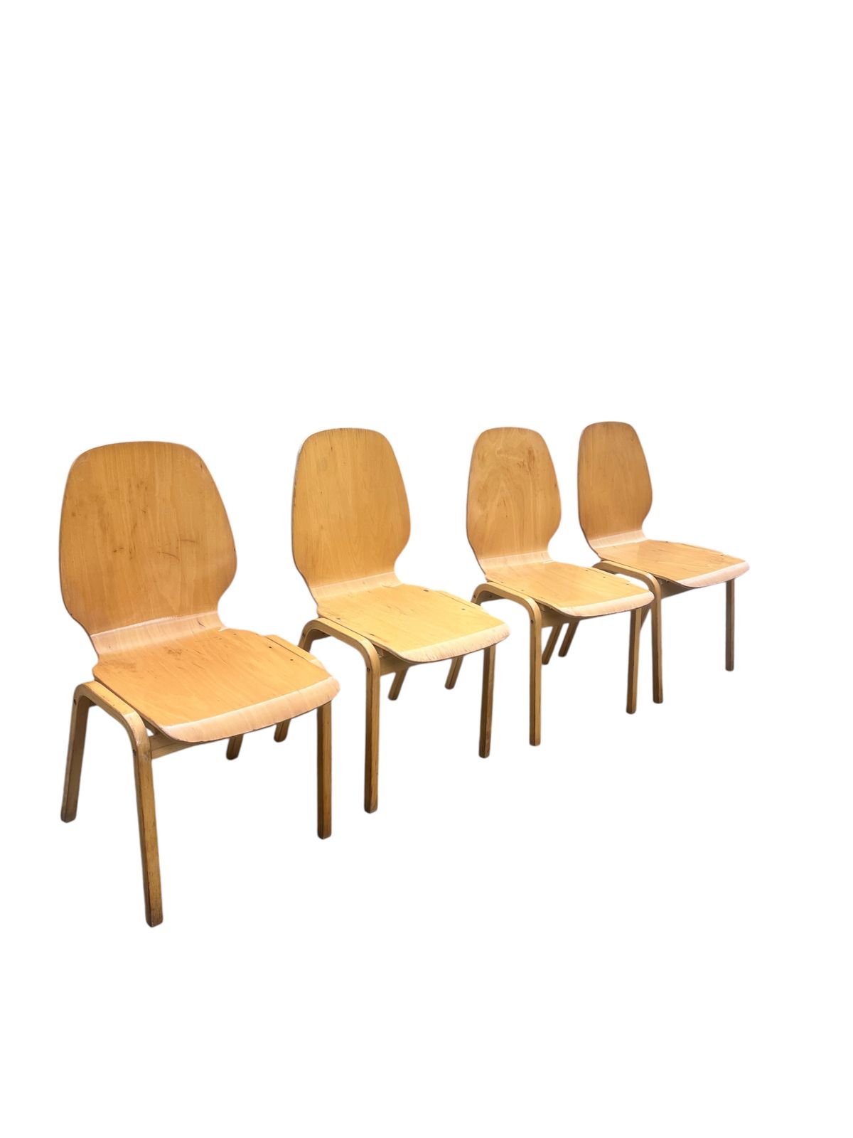 Mid Century Set Of Four Beech & Bentwood Ply Chairs photo buy