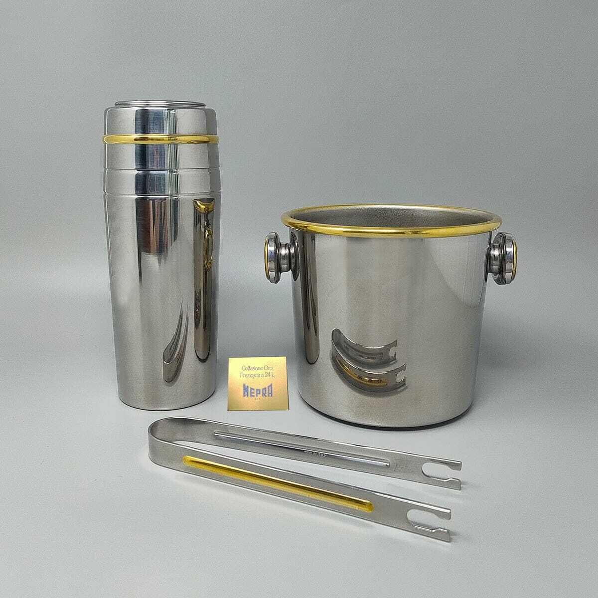 1970s Gorgeous Cocktail Shaker In Gold 24k And Stainless Steel With Ice Bucket By Mepra. Made In Italy photo furniture