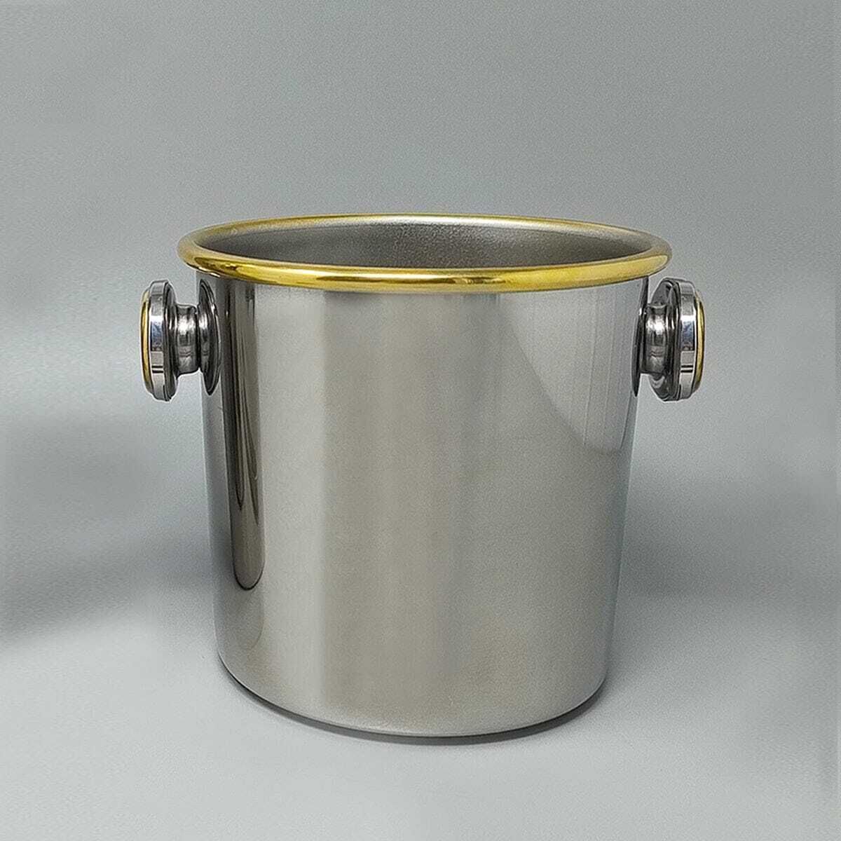 1970s Gorgeous Cocktail Shaker In Gold 24k And Stainless Steel With Ice Bucket By Mepra. Made In Italy photo vintage