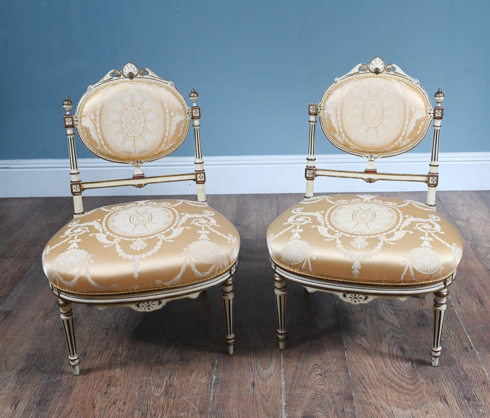 Pair French Neo Classical Chairs Painted Louis XVI Revival photo for sale