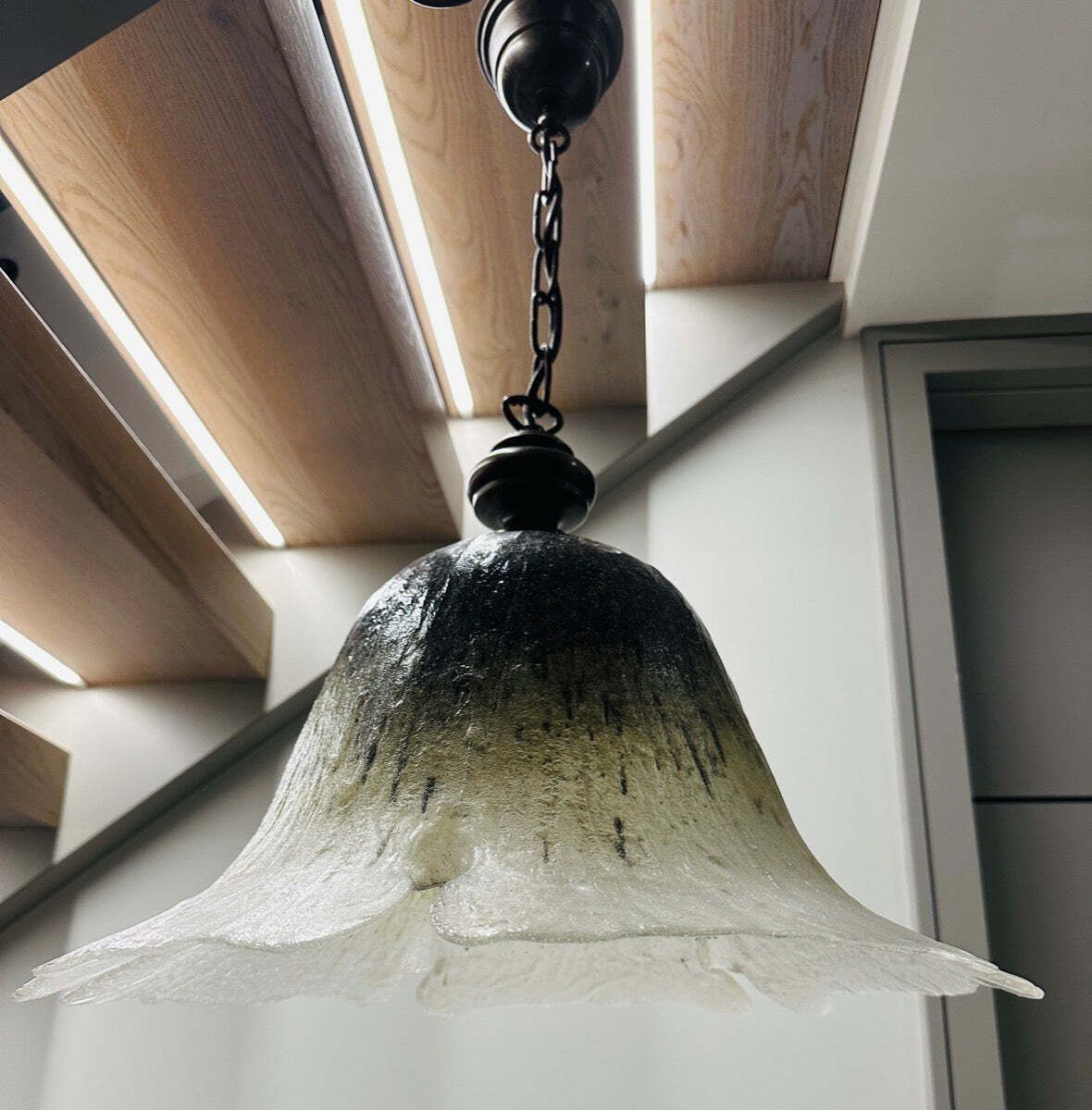 photo vintage 1970s German Peill & Putzler Glass & Brass "Flower" Pendant Light