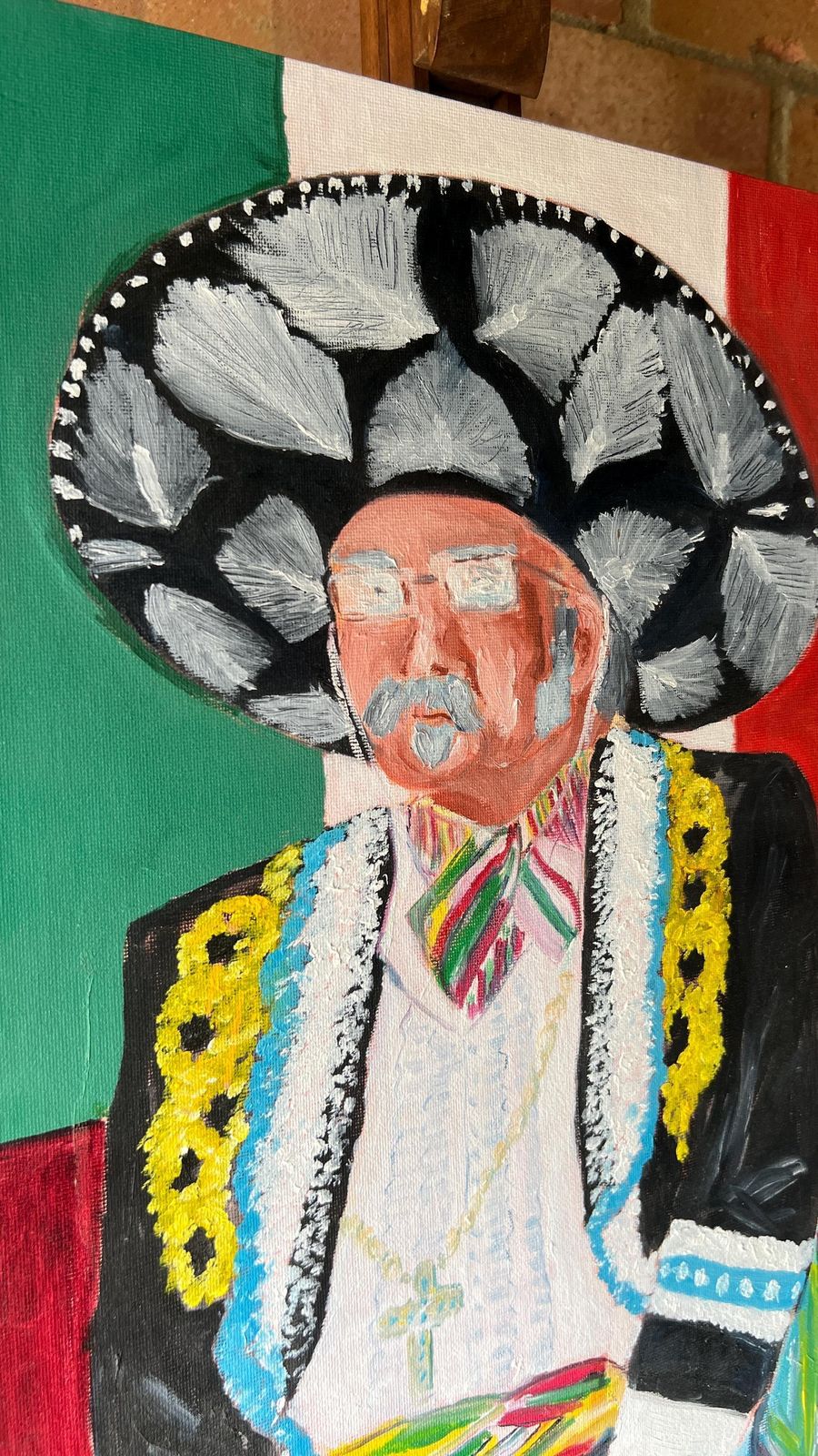 Contemporary Oil Painting On Canvas Board — Colourful Mexican Folk Portrait photo Art