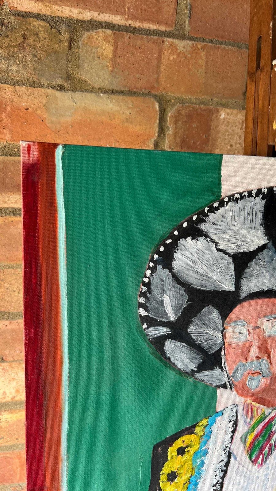 Contemporary Oil Painting On Canvas Board — Colourful Mexican Folk Portrait photo 89.0