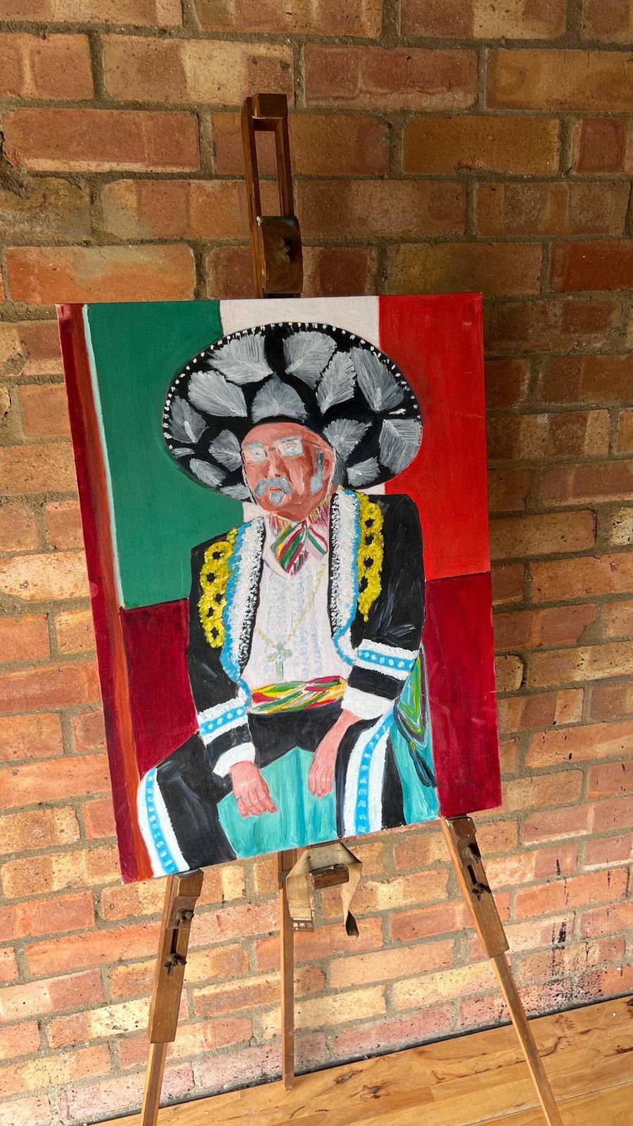 photo for sale Contemporary Oil Painting On Canvas Board — Colourful Mexican Folk Portrait