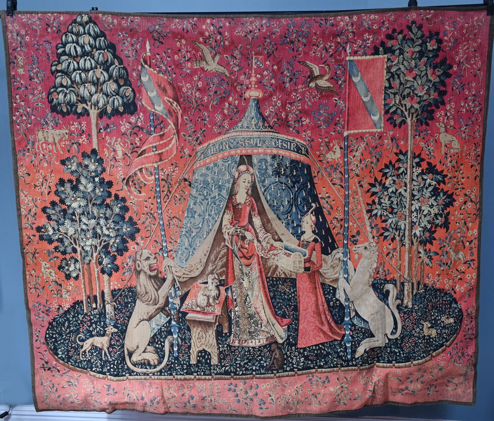 French Tapestry Lady And Unicorn Mille Fleurs Woven Wall Covering