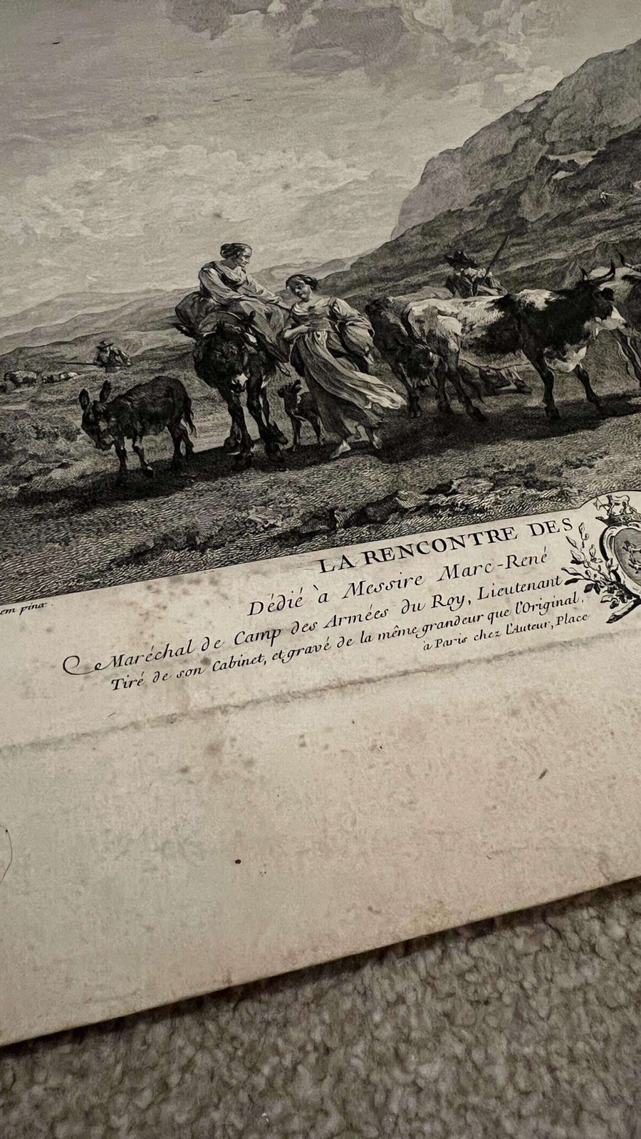 18th Century Etching — Shepherds In Rocky Landscape By Jacques Aliamet After Berchem, 1750 photo Art