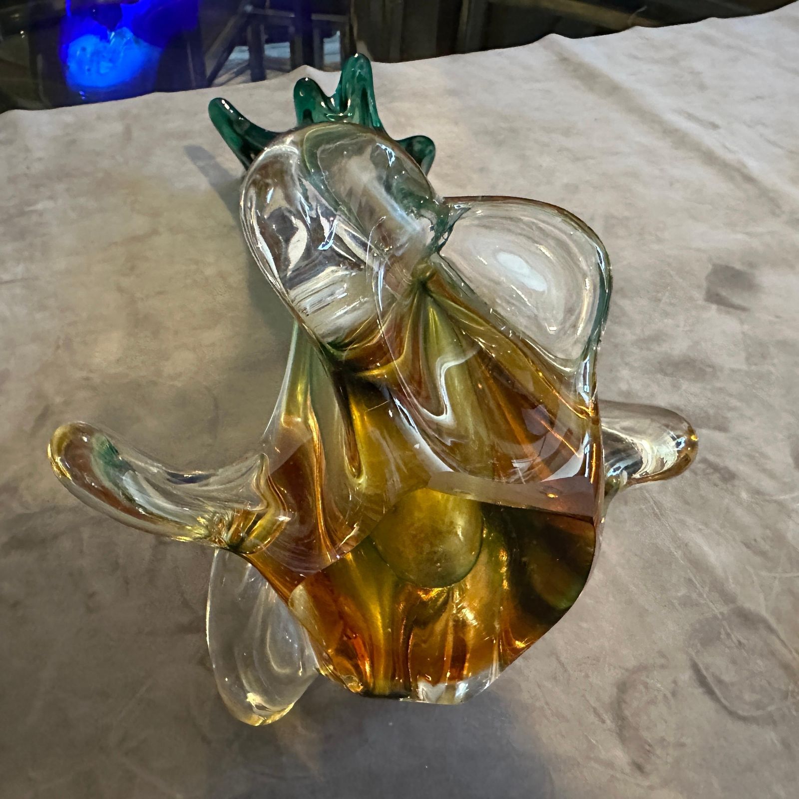 1970s Seguso Style Green And Yellow Sommerso Murano Glass Sculptural Vase photo for sale