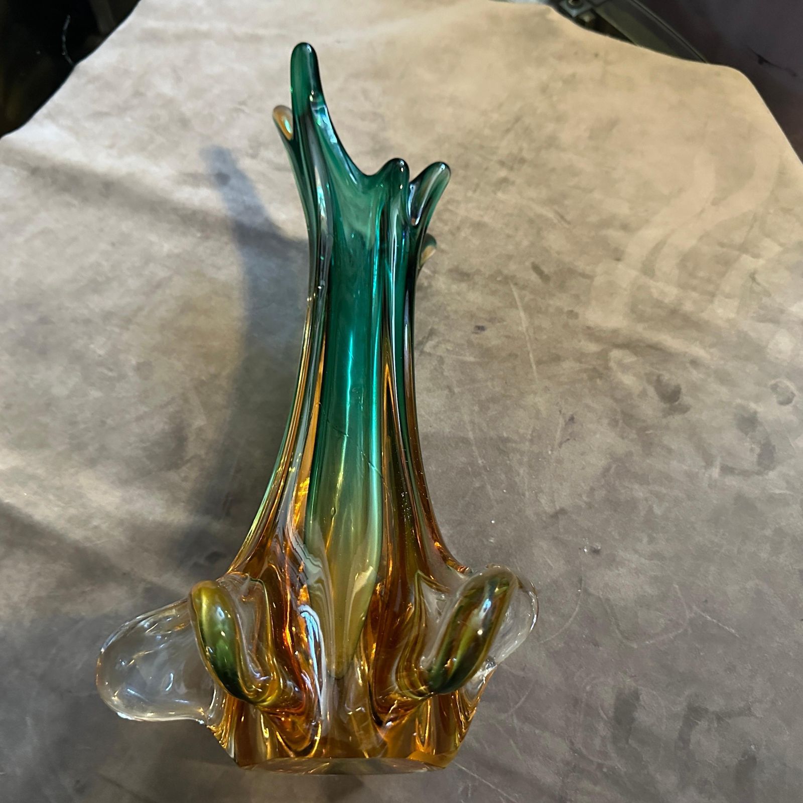 Home Decor 1970s Seguso Style Green And Yellow Sommerso Murano Glass Sculptural Vase photo
