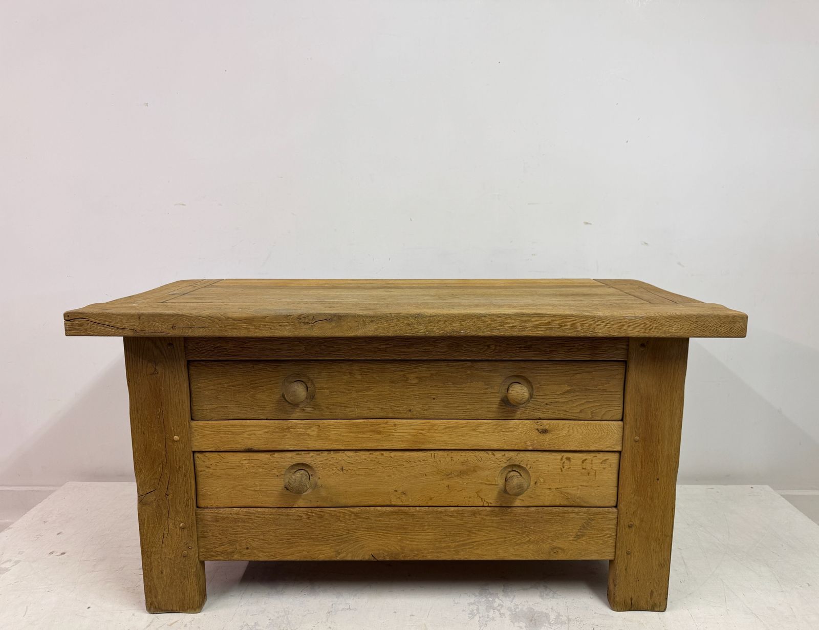 Brutalist Two Drawer Chest In Solid Oak, Belgium, 1960s photo for sale