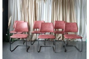 Set Of Six Retro Pink Vinyl Cantilever Dining Chairs