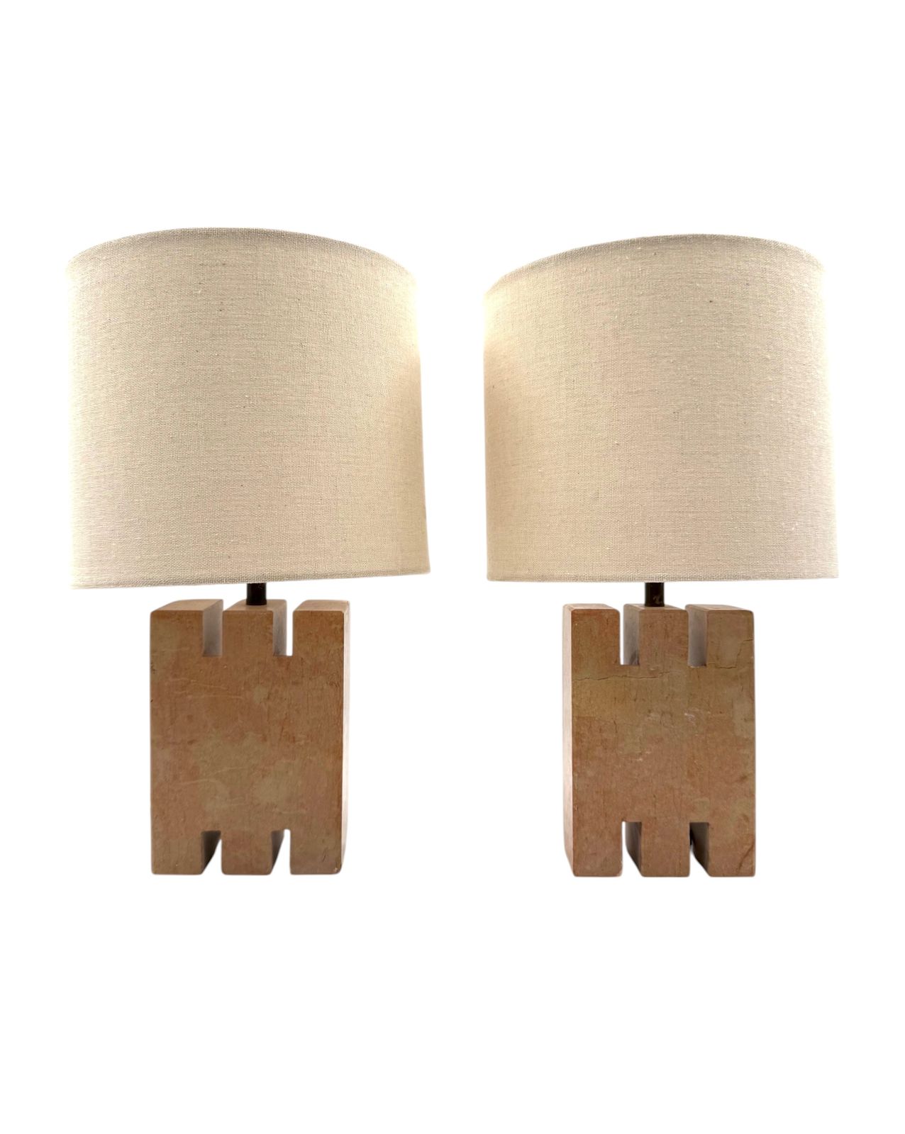 Hollywood Regency Pink Marble Set Of 2 Table Lamps, France 1970s photo 600.0