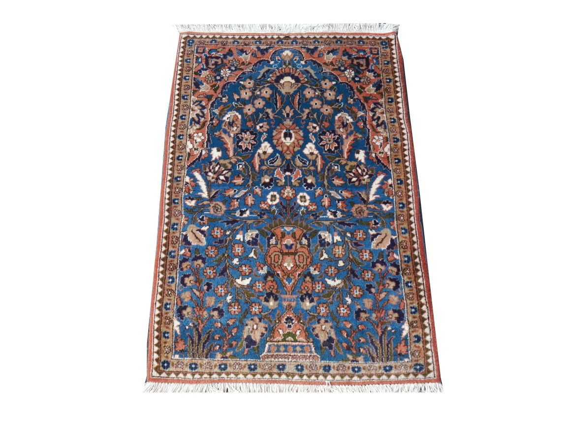 Vintage Kashmir Wool Rug – Prayer Design With Tree Of Life | 92 X 62 Cm photo for sale