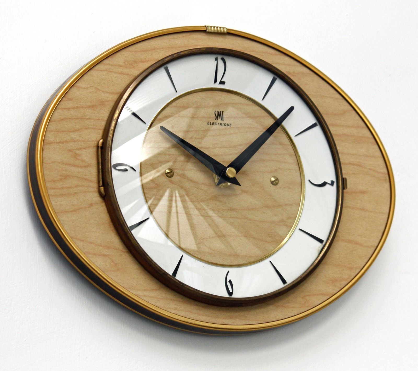 Vintage Smi Wall Clock   26cm Mid Century Style Wooden Formica French Retro Wooden 1960s Atomic Gift