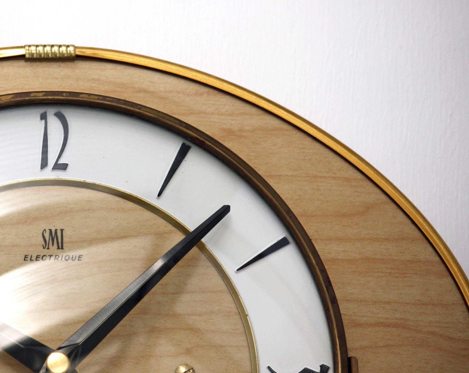 Vintage Smi Wall Clock   26cm Mid Century Style Wooden Formica French Retro Wooden 1960s Atomic Gift photo for sale