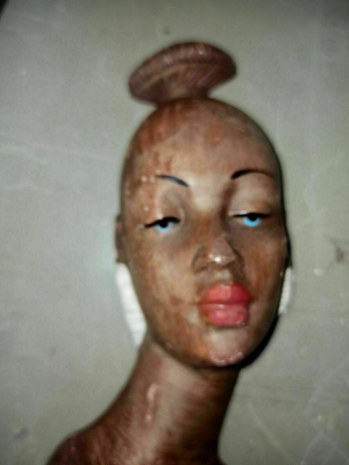 Pair Of Abyssinian Women Sculptures Signed 1920s/30s Painted Plaster photo for sale