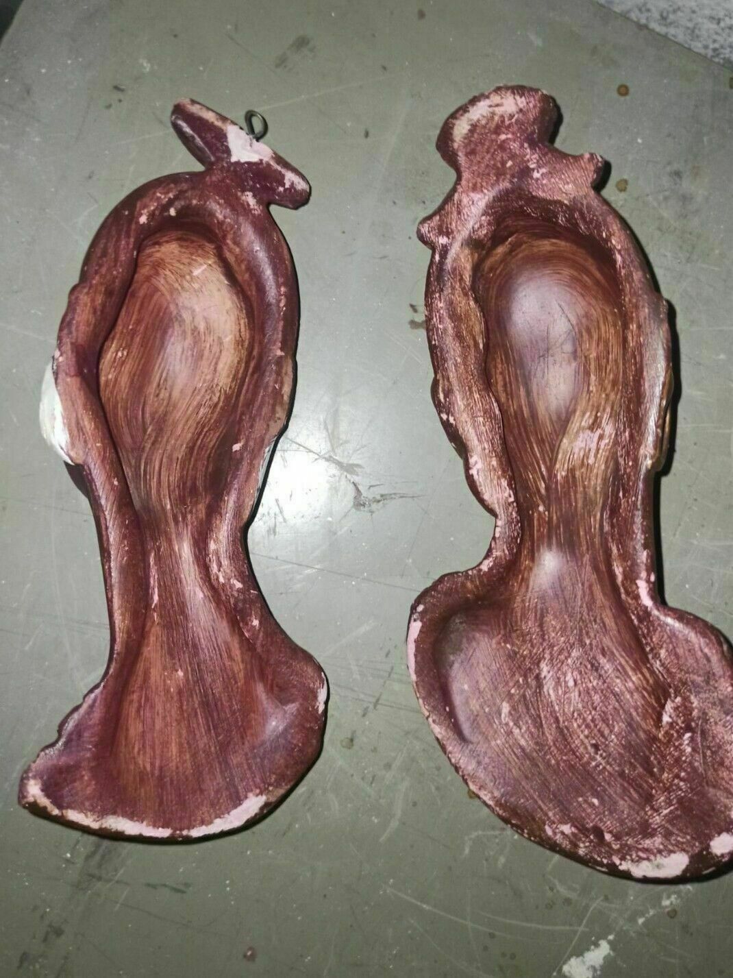 Pair Of Abyssinian Women Sculptures Signed 1920s/30s Painted Plaster photo vintage