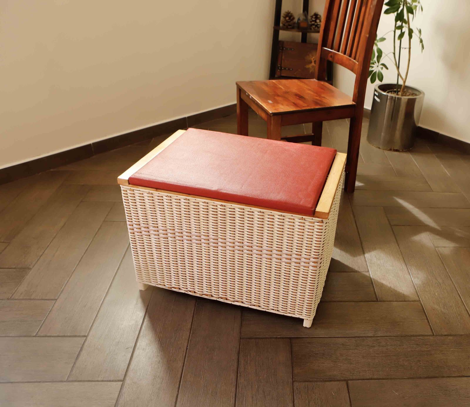 Retro Rattan Chest For Seating And Storage