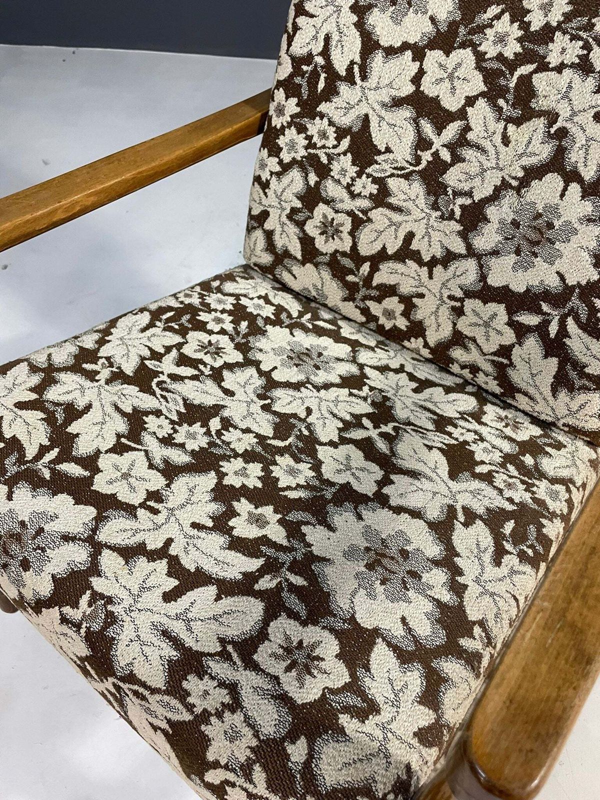 Pair Of Retro Armchairs With Floral Upholstery, Czechoslovakia, 1960s photo buy