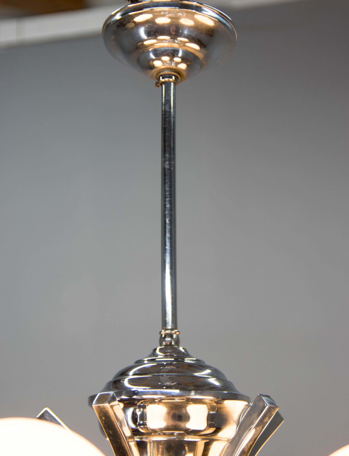 Big Art Deco 6 Flamming Chrome And Glass Chandelier, 1930s photo vintage