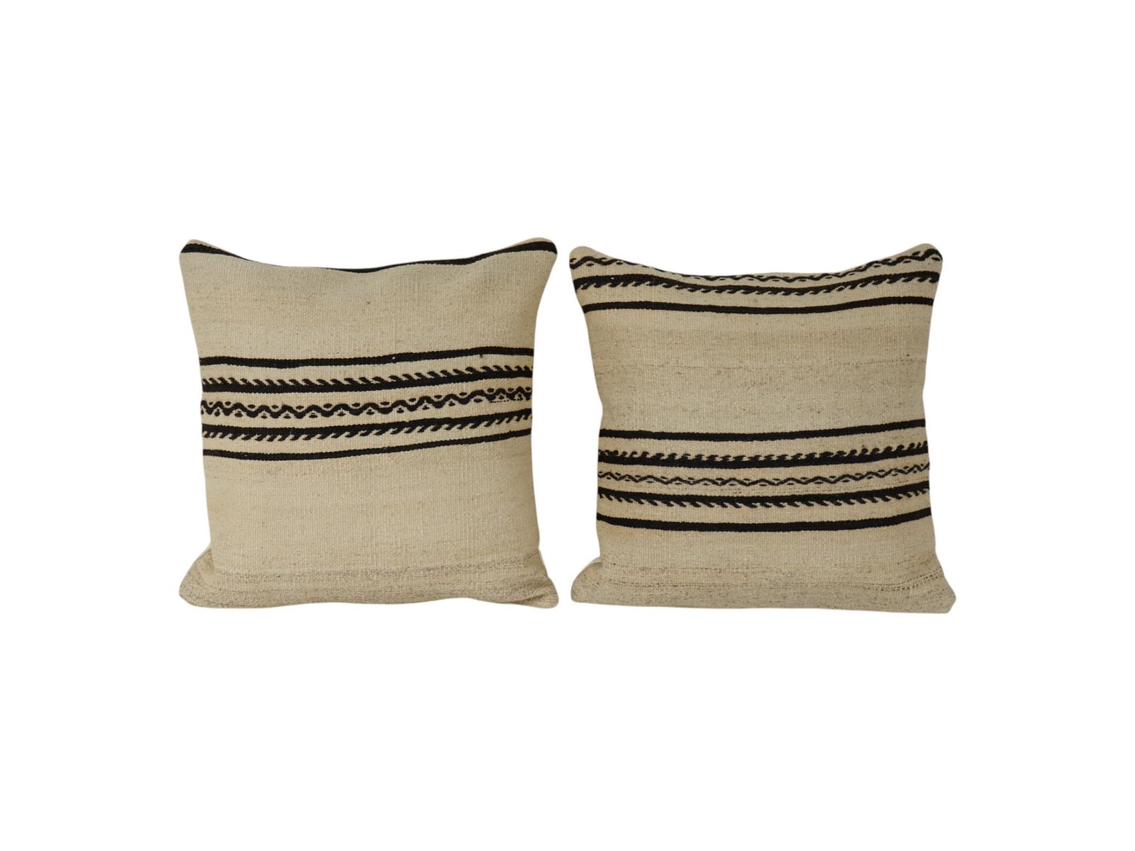 Set Of Two Striped Organic Wool Outdoor Turkish Striped Pillow Covers, Pair Anatolian Minimalist Old Kilim Pillow Covers