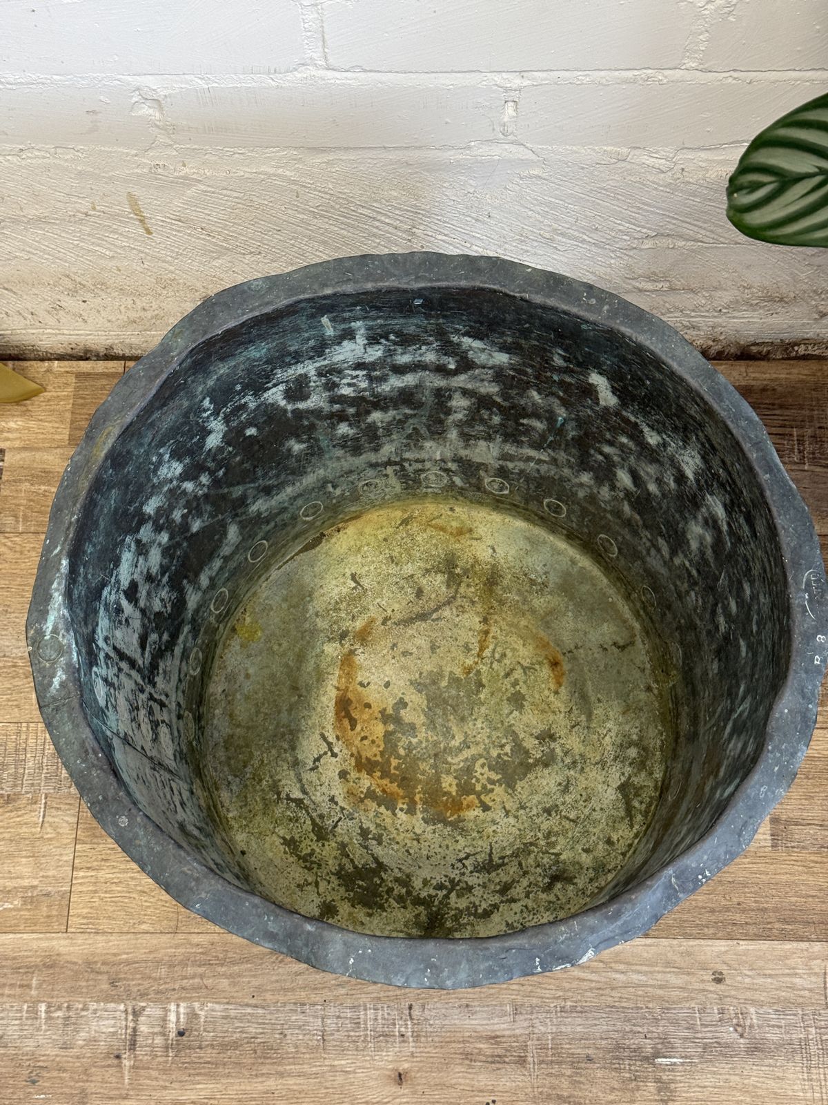 800.0 Antique Copper Copper – 19th Century Riveted Planter With Verdigris Patina photo