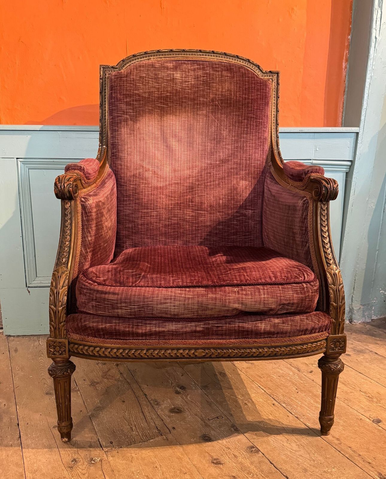 Antique French Louis XVI Revival Carved Walnut Armchair photo for sale