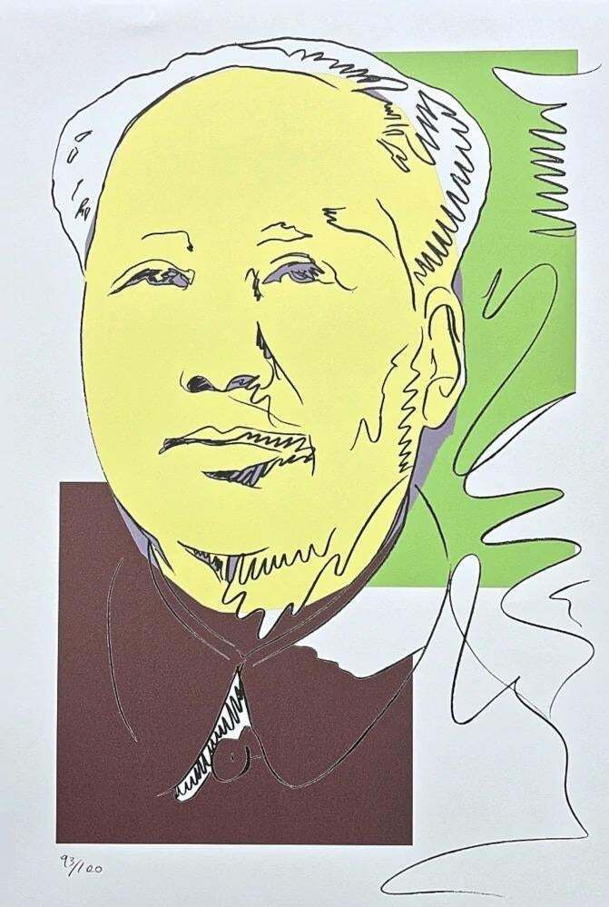 After Andy Warhol, Mao Zedong Drawing Yellow, 1980s, Lithograph photo furniture