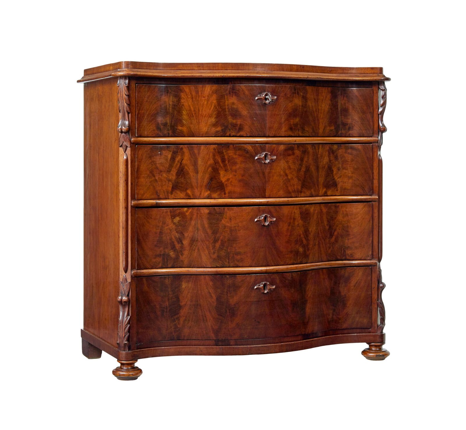 19th Century Swedish Serpentine Mahogany Chest Of Drawers