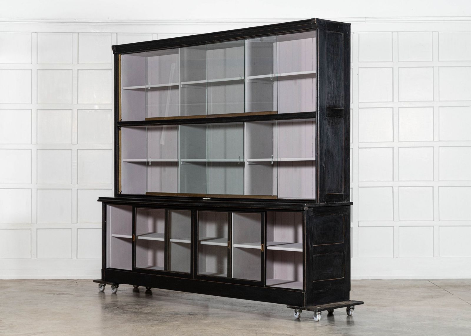 Monumental Ebonised Glazed Mahogany & Pine Haberdashery Cabinet photo vinterior